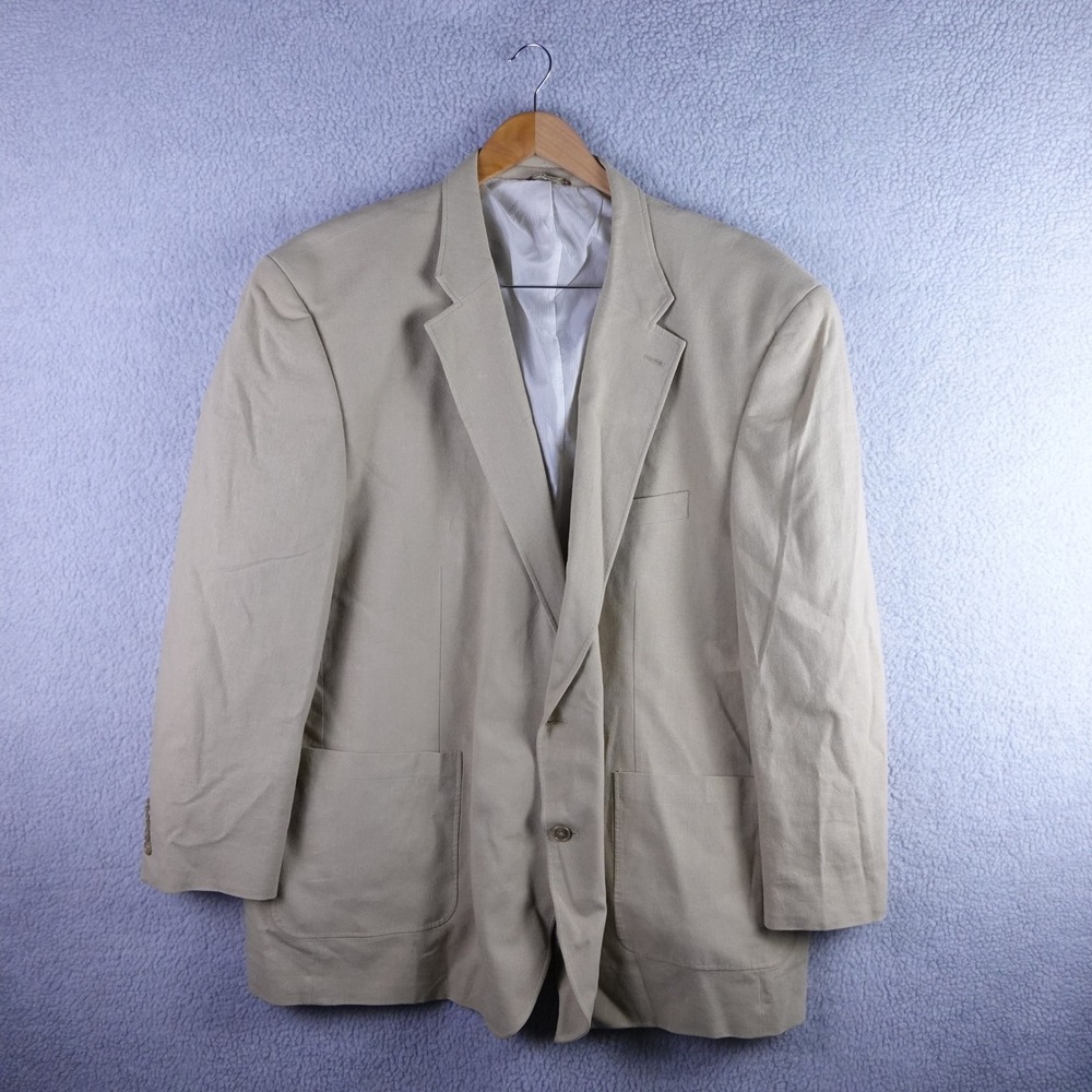 Oak Hill Mens Tan Linen Blend 2 Button Blazer Sport Coat Beige 54L